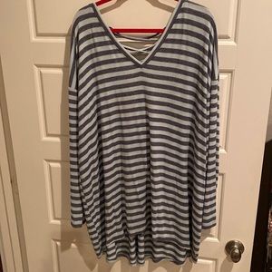 Like new Lane Bryant Livi Active double vneck top green and gray stripes